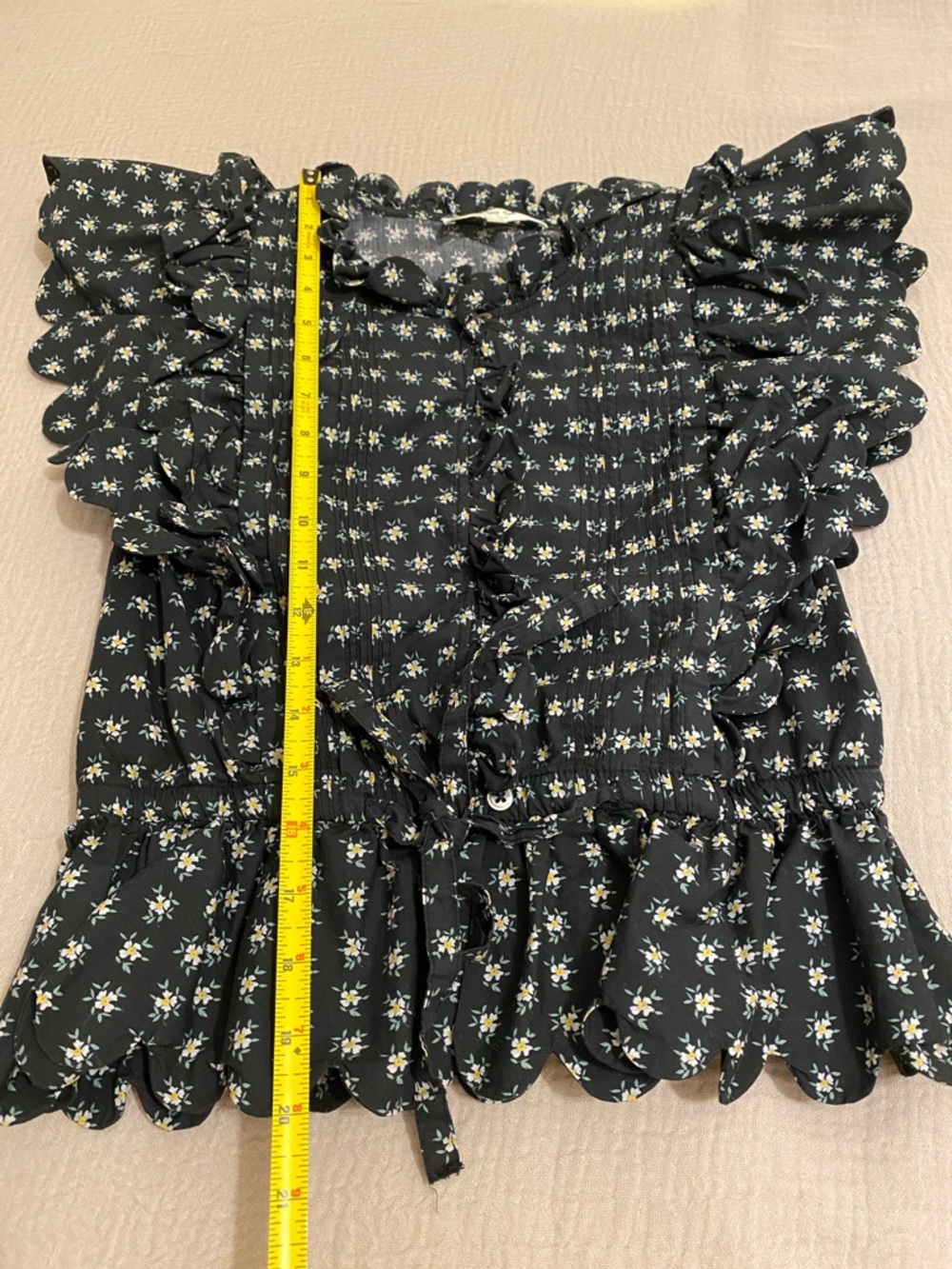 SEA NEW YORK Woven Floral Ruffle Peplum Top - Black. Size 6 - Picture 5 of 8